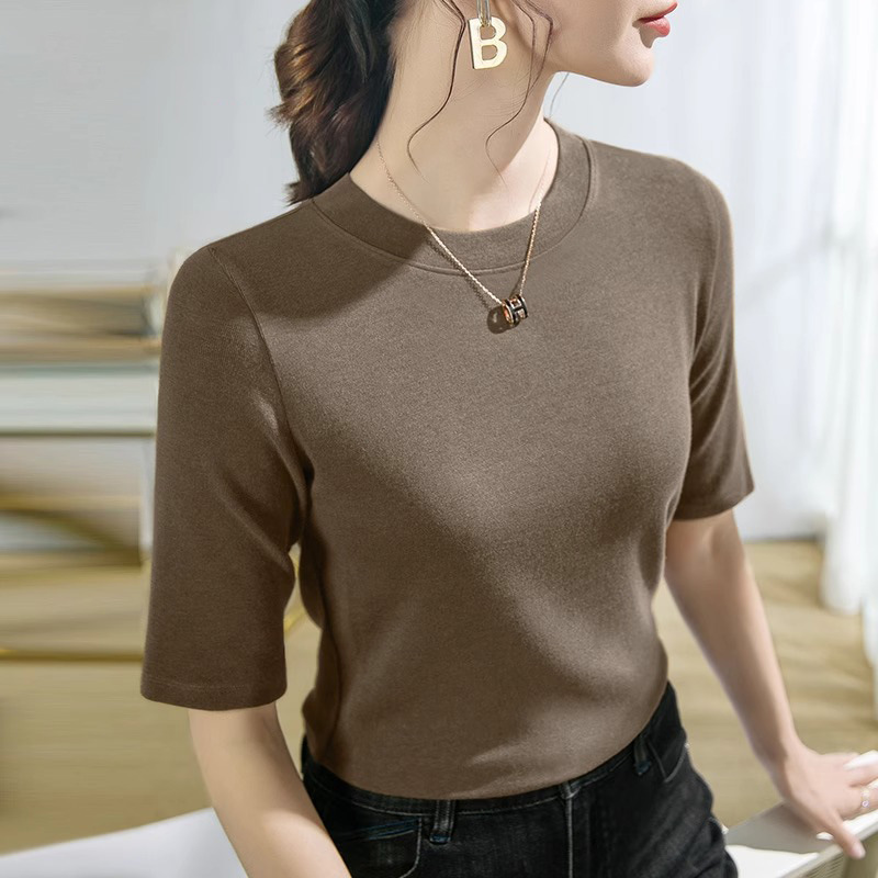 Modal mid-sleeve T-shirt for women, new spring and autumn style, slim fit, versatile five-quarter sleeve top.
