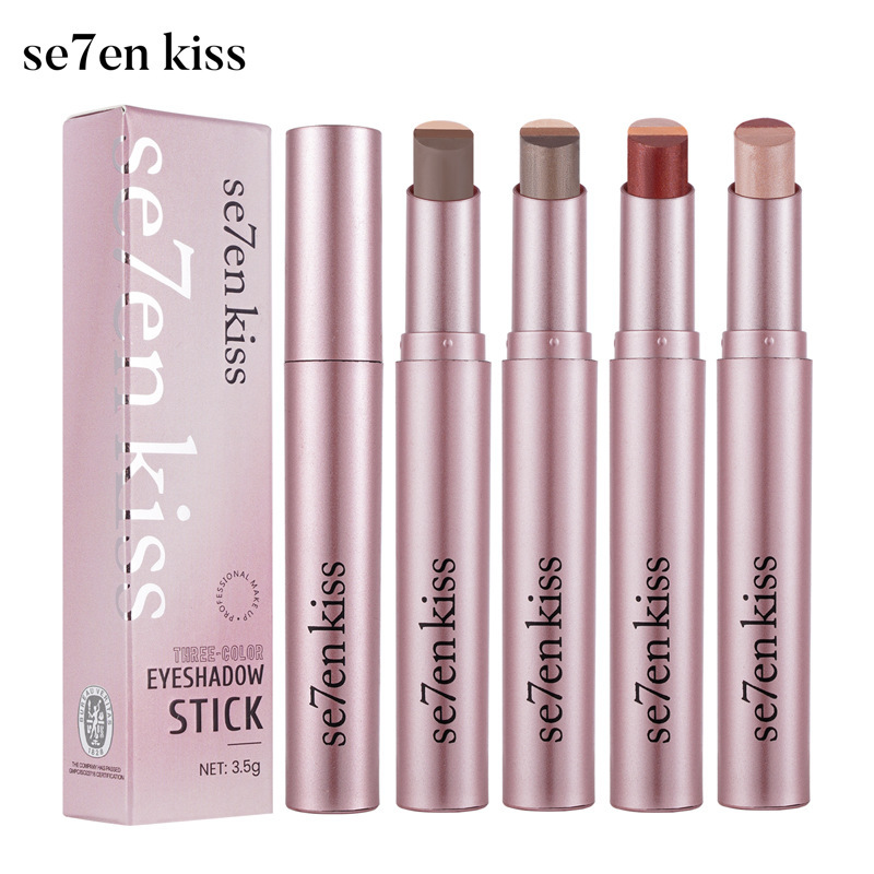 Se7En Kiss Southeast Asian Three-Color Eyeshadow Stick with Fine Pearlescent Gradient Eyeshadow Glitter for Lazy Beginners Eyeshadow Stick