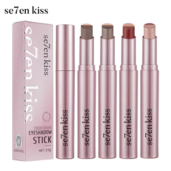 Se7En Kiss Southeast Asian Three-Color Eyeshadow Stick with Fine Pearlescent Gradient Eyeshadow Glitter for Lazy Beginners Eyeshadow Stick