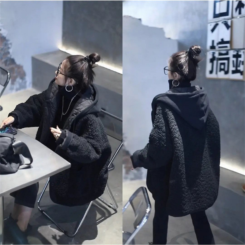 Black Cotton-Padded Jacket for Women 2025 Autumn and Winter New Lamb Wool Jacket Korean Style Cotton-Padded Jacket High-End Top