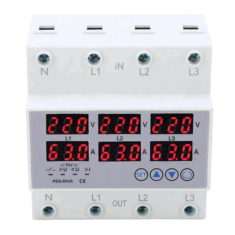 Over-Voltage and Under-Voltage Protector 4P 63A Three-Phase Four-Wire Current-Limiting Protector Self-Restoring 100A English Export