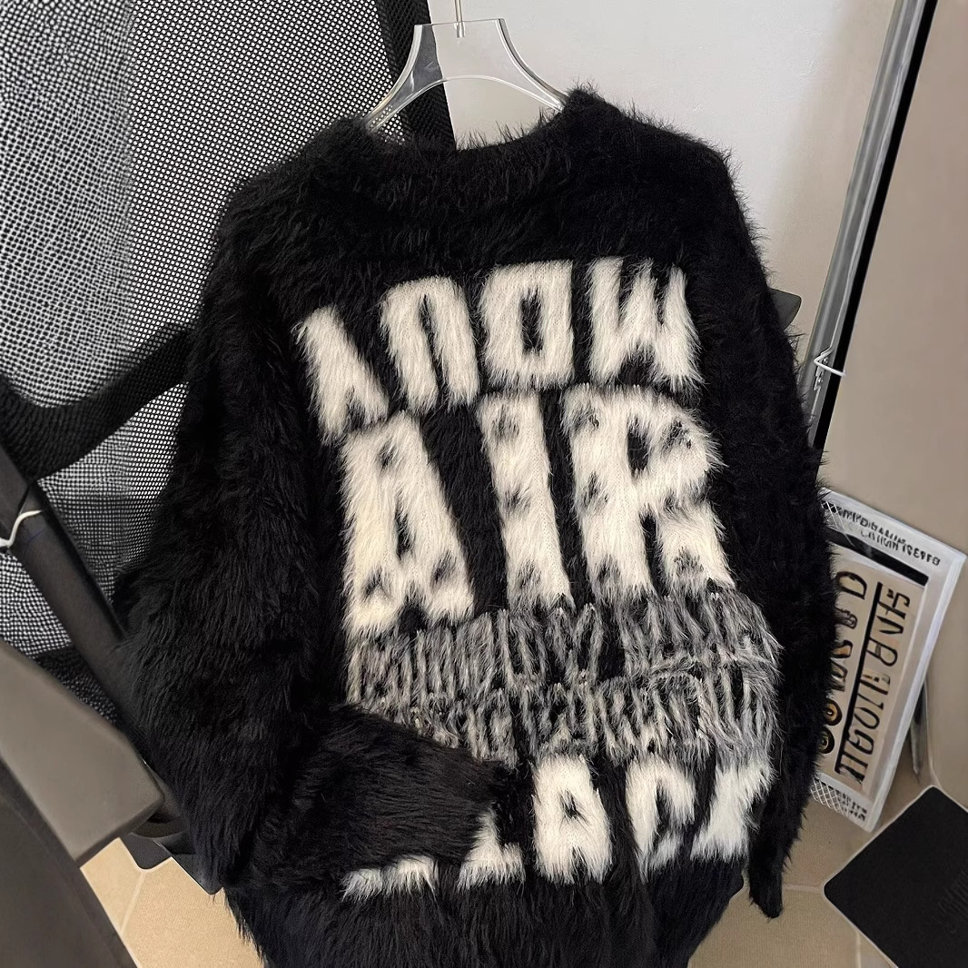 Autumn and Winter Jacquard Mink Velvet Sweater Men's Crewneck Pullover Casual Trendy Brand Student Academic Style Warm Retro Knitted Sweater