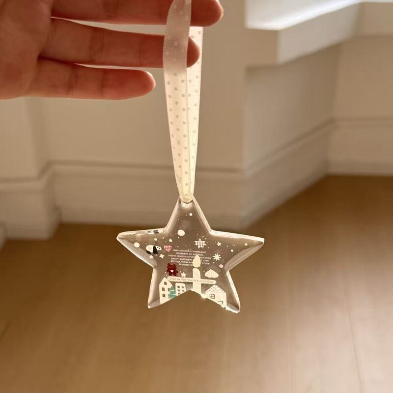 Unique Transparent Acrylic Five-Pointed Star Pendant with Ribbon, Bag Charm, Winter Star Atmosphere Decoration Unique Transparent Acrylic Five-Pointed Star Pendant with Ribbon, Bag Charm, Winter Star Atmosphere Decoration