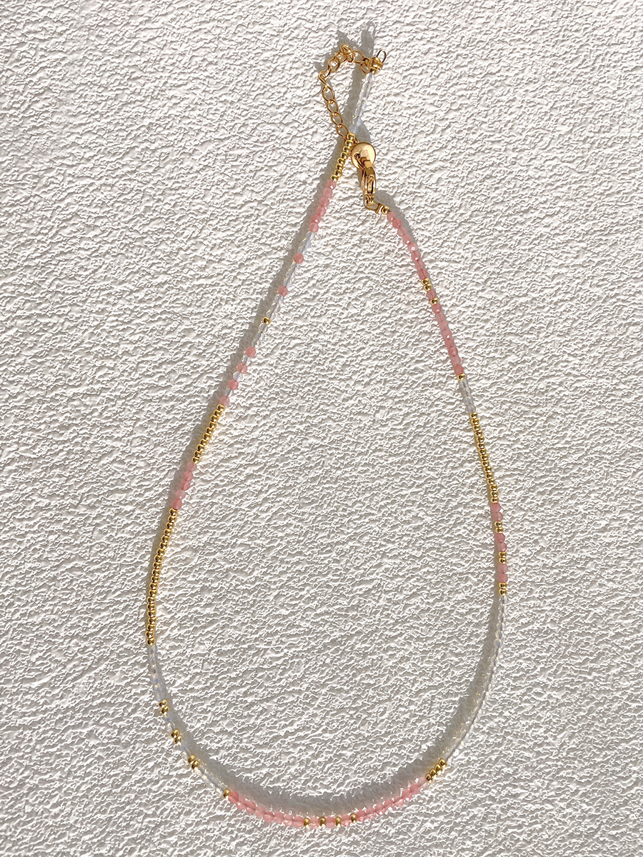 Fashion Round natural stone Titanium Steel Beaded Necklace 1 Piece