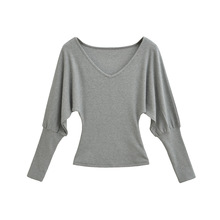 韩版纯欲少女白色深v领收腰针织衫女秋冬加绒蝙蝠袖内搭上衣新款