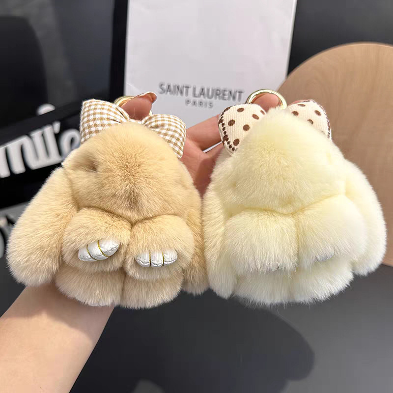 Cute imitación de conejo peludo arco pequeño conejo llavero de automóvil colgante in peluche muñeca mochila colgante