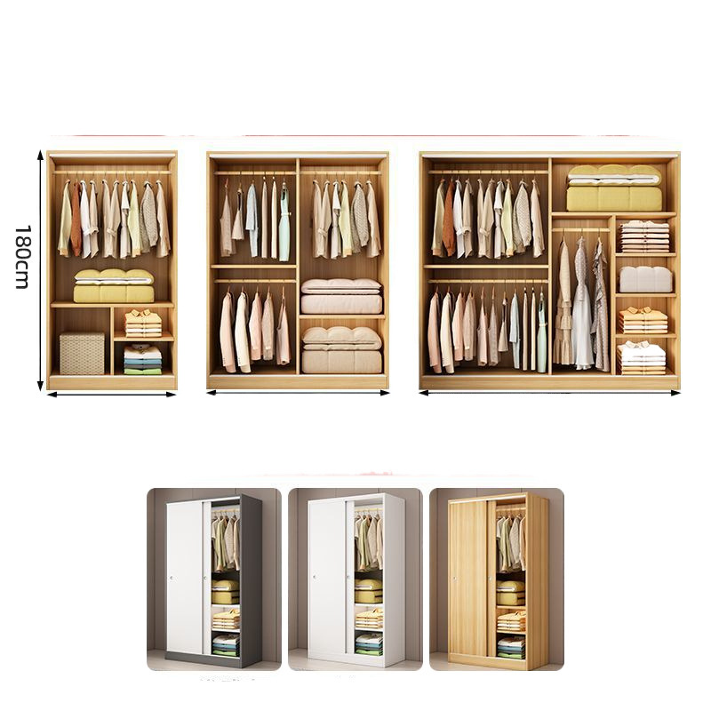 Armario de puerta deslizante dormitorio doméstico fácil de ensamblar armario de alquiler pequeño armario de madera económico image 6
