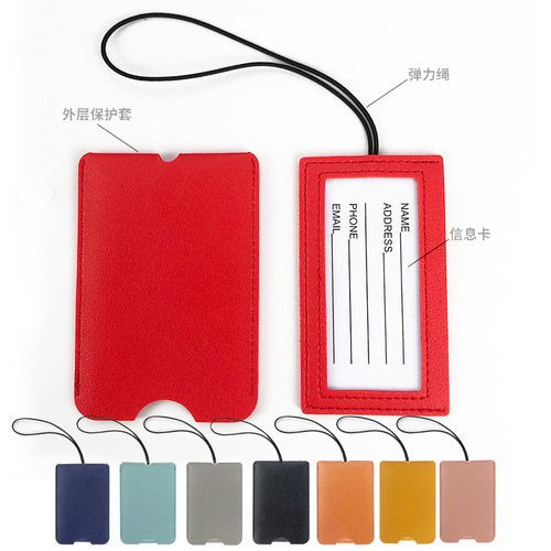 Double-layer PU leather multi-color hidden pull-out suitcase tag with printed paper card, wholesale