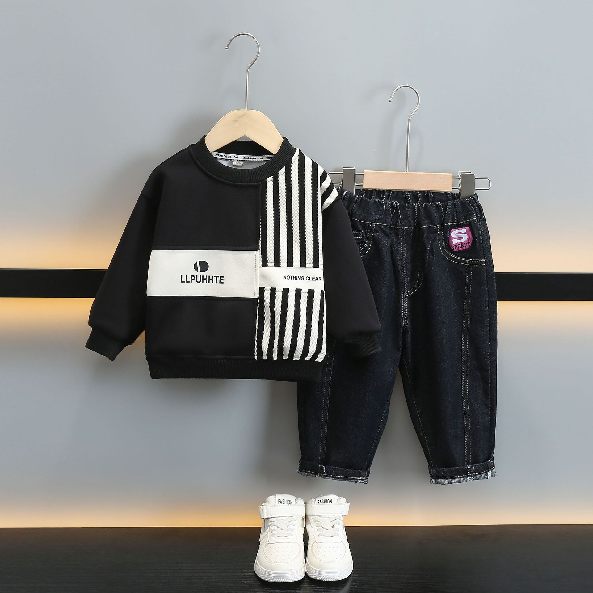 6122 Traje de suéter de primavera y otoño para niños Top de niño 2025 otoño nuevo traje de dos piezas de moda para niños y bebés