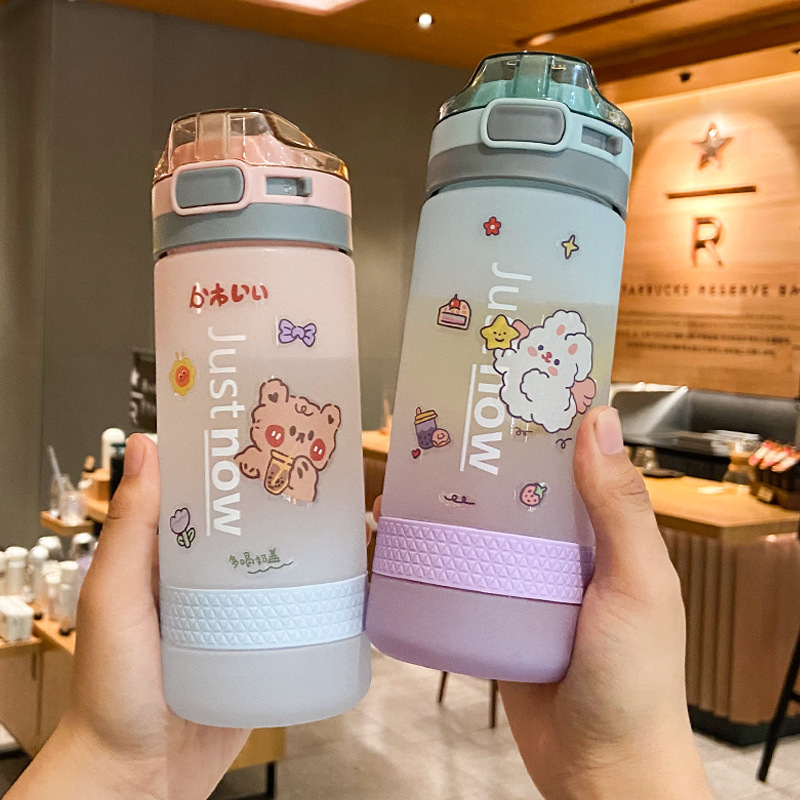 高颜値グラデーションコップ女子夏ins風学生プラスチック転倒防止大容量フロスト携帯ストローコップ|undefined
