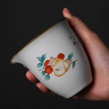 汝窑公道杯陶瓷猫咪分茶器匀茶杯茶海复古中国风功夫茶具茶道配件