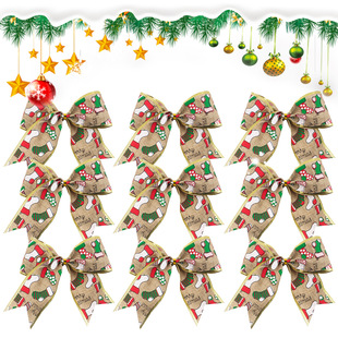 Christmas Stockings Bow Imitation Linen Wire Edge Decorative Bow Christmas Decorations