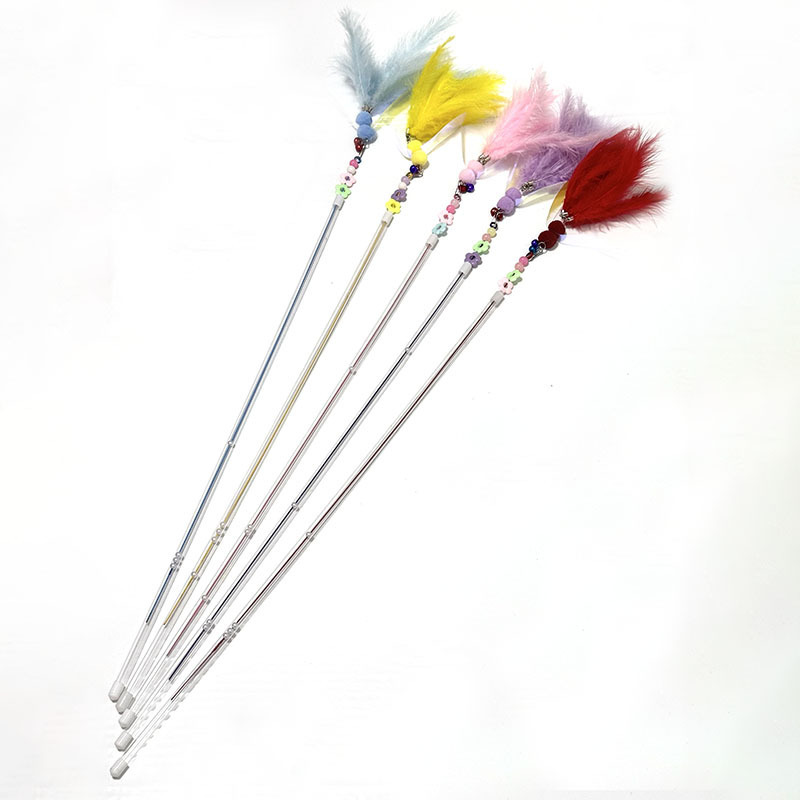 1.1m Telescopic Sequin Feather Cat Teaser Wand Cat Toy Wholesale Colorful Shiny Flexible Pet Cat Toy Bite-Resistant