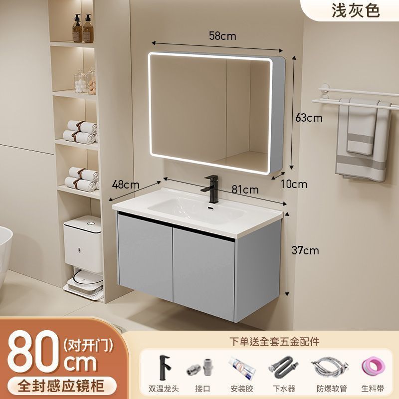 Gabinete de baño de aluminio inteligente espacial grueso combinación lavabo lavabo en cerámica lavabo fábrica de inodoro al por mayor