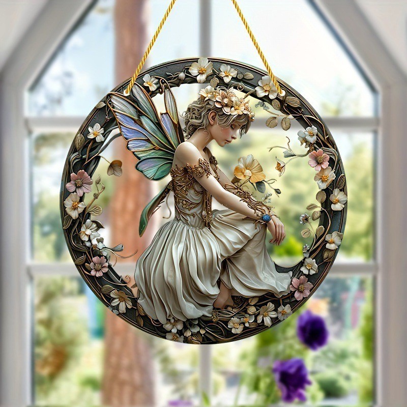 Decoración creativa transfronteriza acrílica disco plano colgar princesa de cuento de hadas belleza figura de captura de sol ventana decoración porche