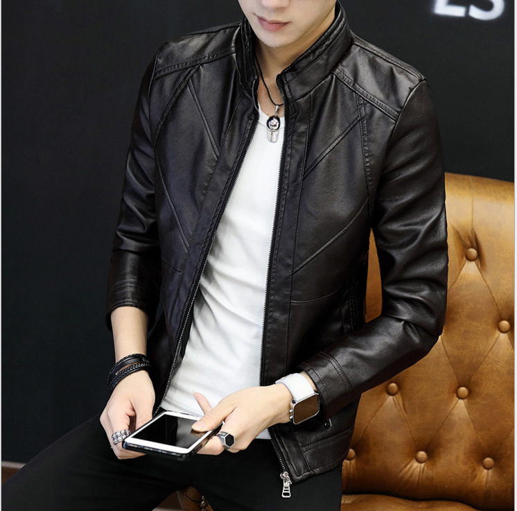 Men's Clothing Autumn and Winter Men's PU Leather Jacket Men's Thin Casual Men's Jacket Stand Collar Slim Leather Jacket Youth_ecoleips.com