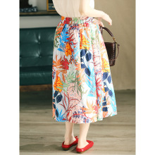 GJCP 原创夏季新款高级感亚麻印花半身长裙 显腰显瘦法式大摆裙子