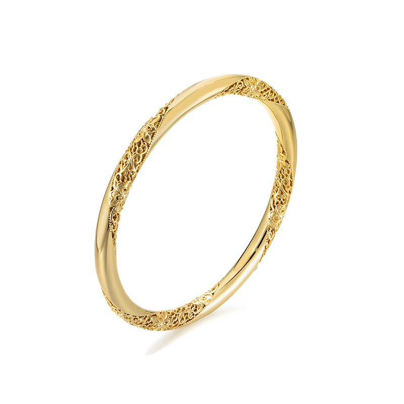 Xuping nuevo hueco patrón antiguo pulsera de aleación de cobre chapado 24k color simple lujoso temperamento ligero estilo nacional joyas de mano para mujeres