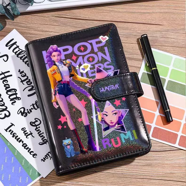 Группа охотников на ведьм Kpop окружает лазерный ноутбук, тетрадь в том же стиле, заметки студента, портативная блокнотная книга, дневник заметок
