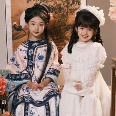 清朝女性の衣装清朝の衣装新しい中国風の白いレースのプリンセスドレス外国人の女の子の衣装子供