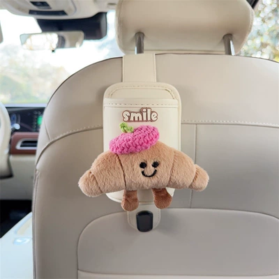 Car cup holder/beverage holder: rear seat cup holder for - off-white-leather-cup-holder-with-hook-croissant-bag-rose-red-beret