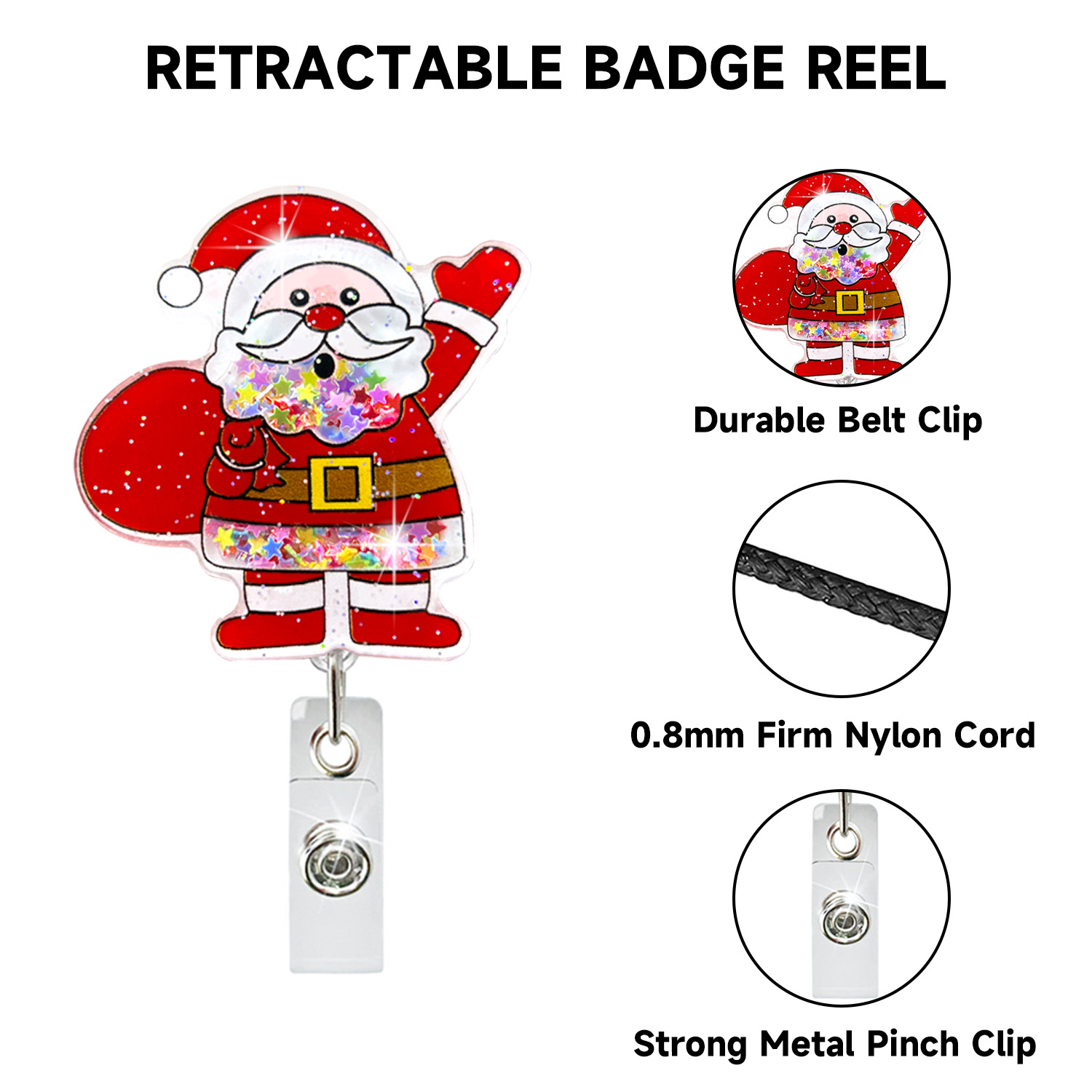 Christmas Acrylic Quicksand Snowman Christmas Tree Socks Elk Bell Telescopic Clip Rotating Can Buckle Certificate display picture 1