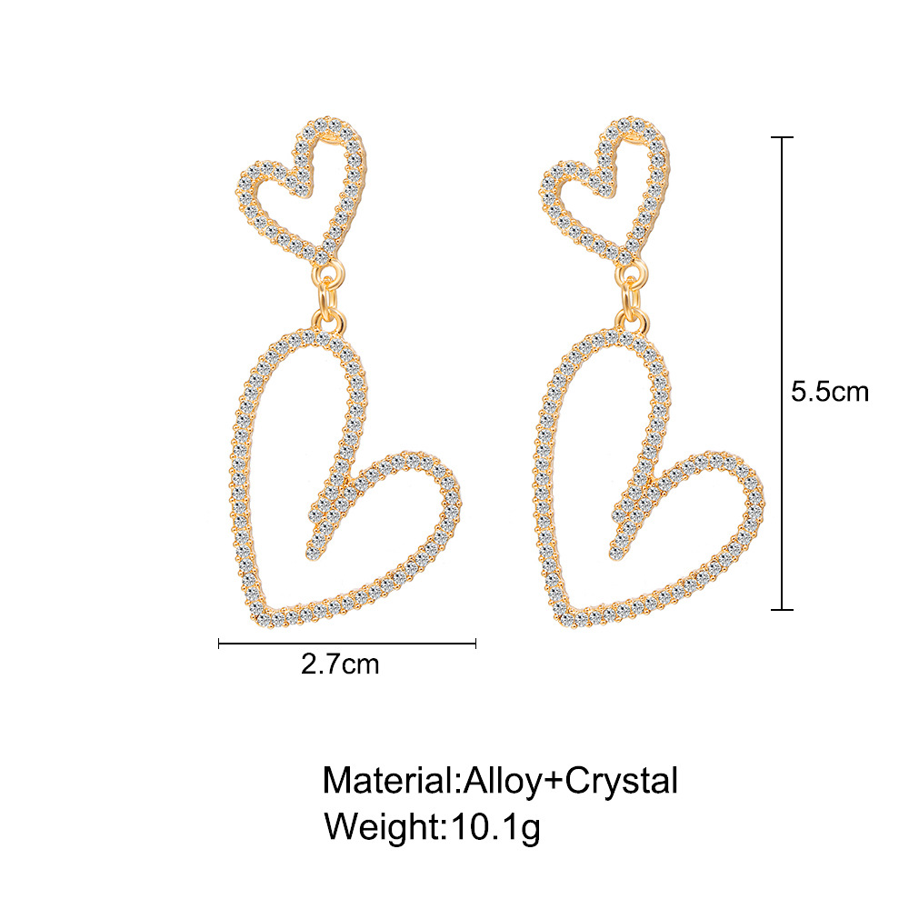 Full Diamond Heart Pendant Earrings display picture 1