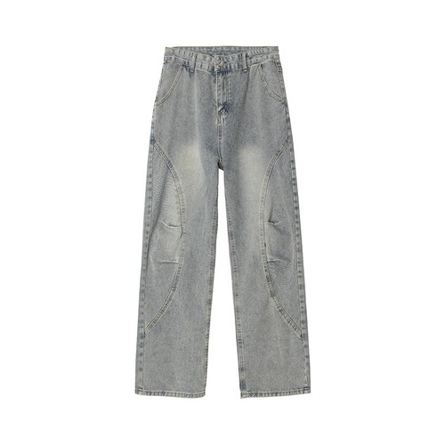 Wrinkled Bended Knife Men's Winter Washed Distressed Relaxed Straight Leg Work Pants for Autumn/Winter American Street Style