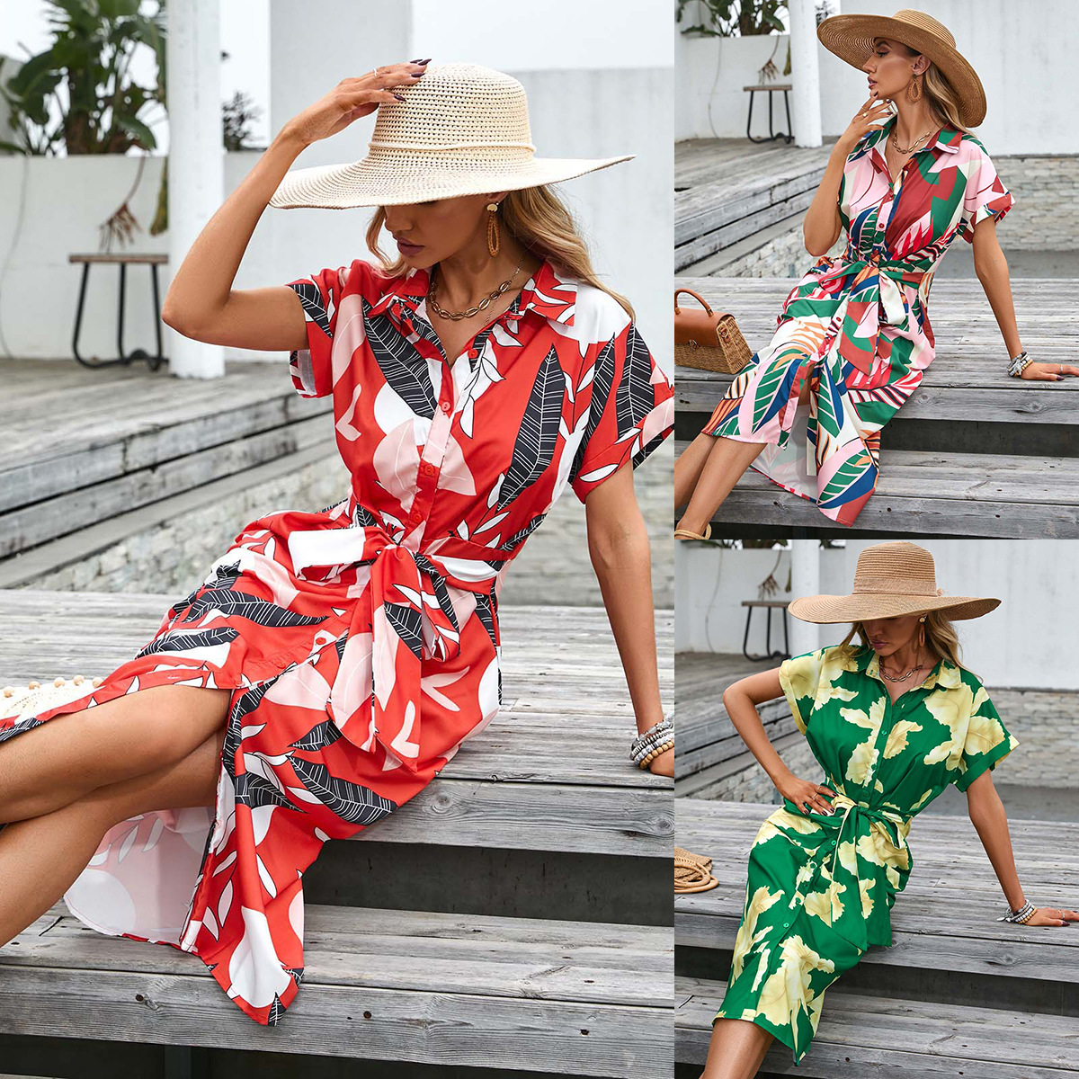 Foreign Trade Women's Clothing Amazon Hot-Selling Dress 2023 Summer Cross-Border Slim-Fit Single-Breasted European and American Clothing