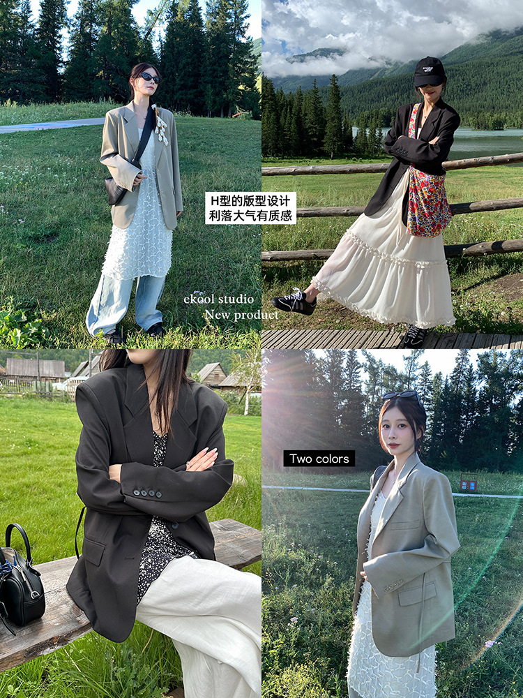 百視旺早秋老銭風クール颯爽気質スーツコート女性の小柄な筋骨感がゆったりしています。