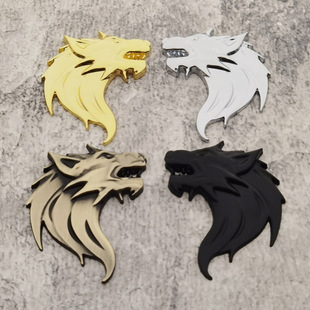Personalized 3D three-dimensional modified metal wolf head car logo car side logo wolf head car sticker wolf totem metal car body sticker