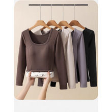 9999石墨烯保暖长袖打底衫女羽绒贴片带胸垫修身塑形显瘦百搭上衣