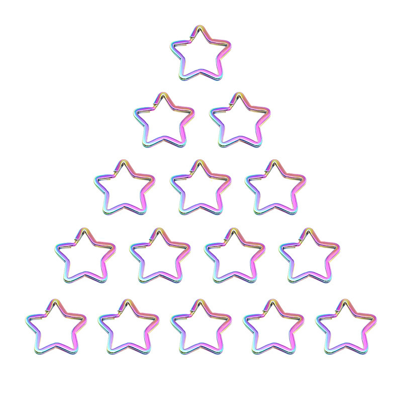 Vacuum plating colorful star buckle 35mm metal five-pointed star key ring star key chain DIY hardware accessories
