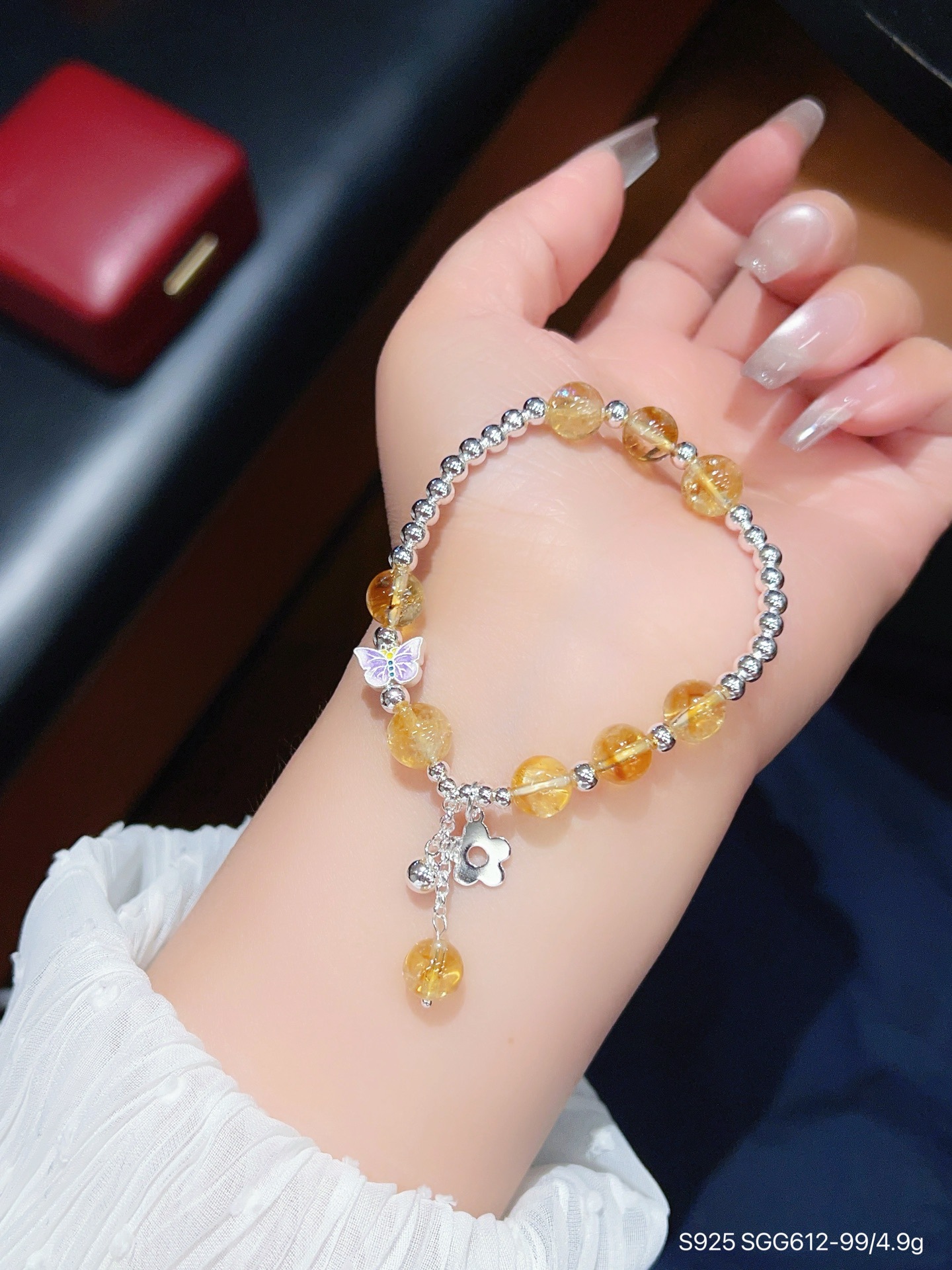 S925 pulsera de mariposa de amatista de plata esterlina joyería de plata femenina con cuentas diseño de nicho pulsera de cristal rosa regalo para novia