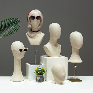 可插针竹节麻头模帽子假发展示架饰品陈列带支架项链架人台模特头-阿里巴巴