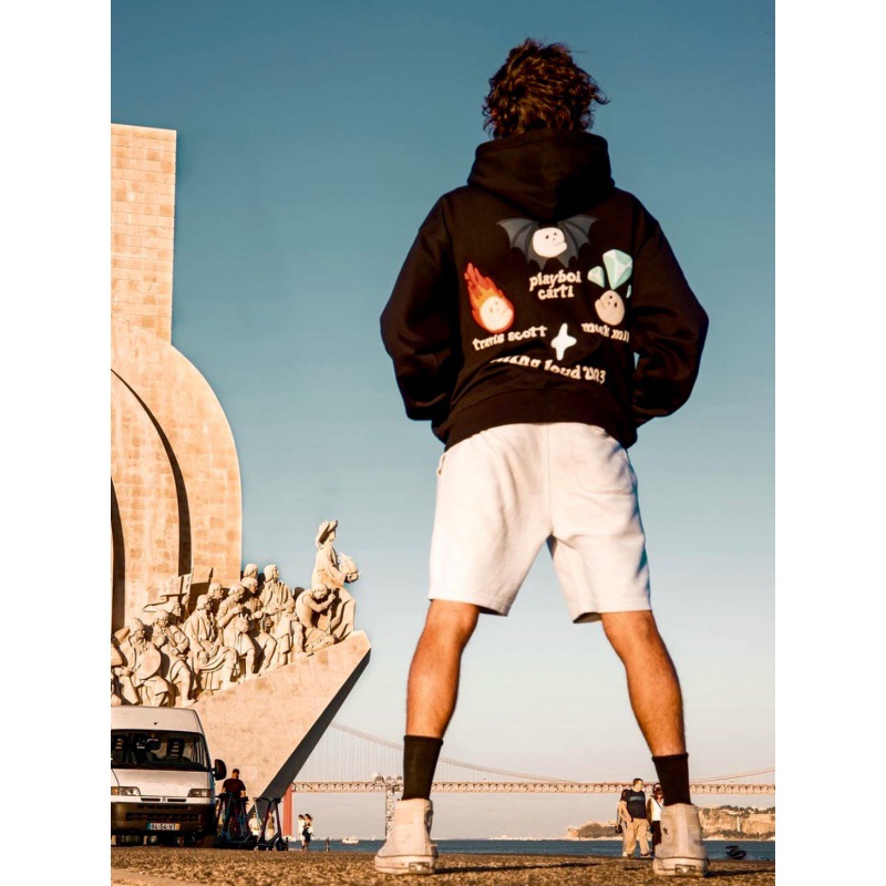 Women's Clothing trend graffiti skull foam print hooded sweatshirt jacket_voghion.com