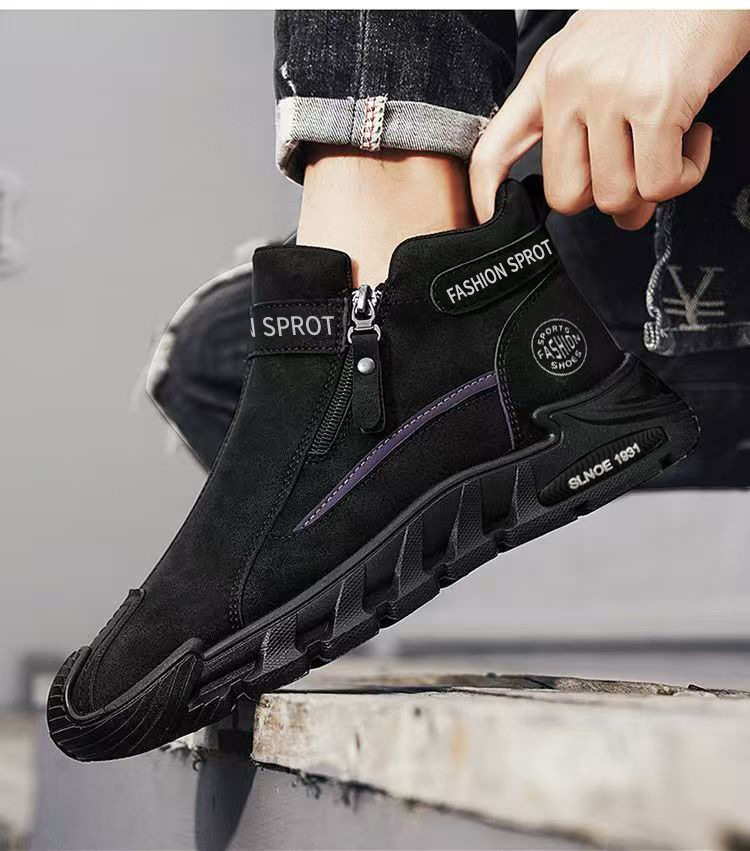 Giày lười nam cổ cao lót nhung giữ ấm, đế cao su chống trượt, kiểu dáng thể thao — CF56-1 Kaki, CF56-1 màu xám chi tiết 4