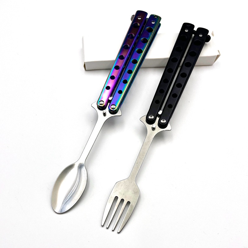 Yangjiang Outdoor Folding Fork Spoon Camping Portable Tableware CSGO Butterfly Knife Fancy Hand Practice_voghion.com