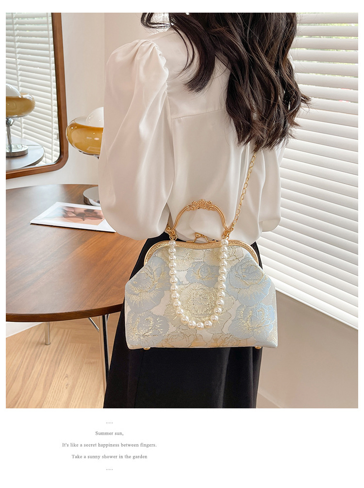 Grouss Kapazitéit Spitzeklammer Damentasch Handtasch Schëllertasch Cheongsam Tasch High-End Kaddo Antik Tasch Perl Handtasch_voghion.com