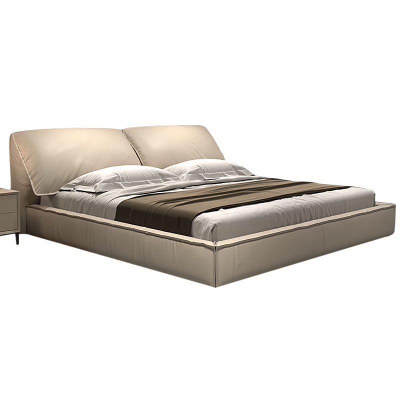 Cama flotante minimalista nórdica de 1.5 metros con almacenamiento, cajón de presión de aire, caja alta de 1.8 metros, capa superior de cuero artístico, cama suave de piel de vaca