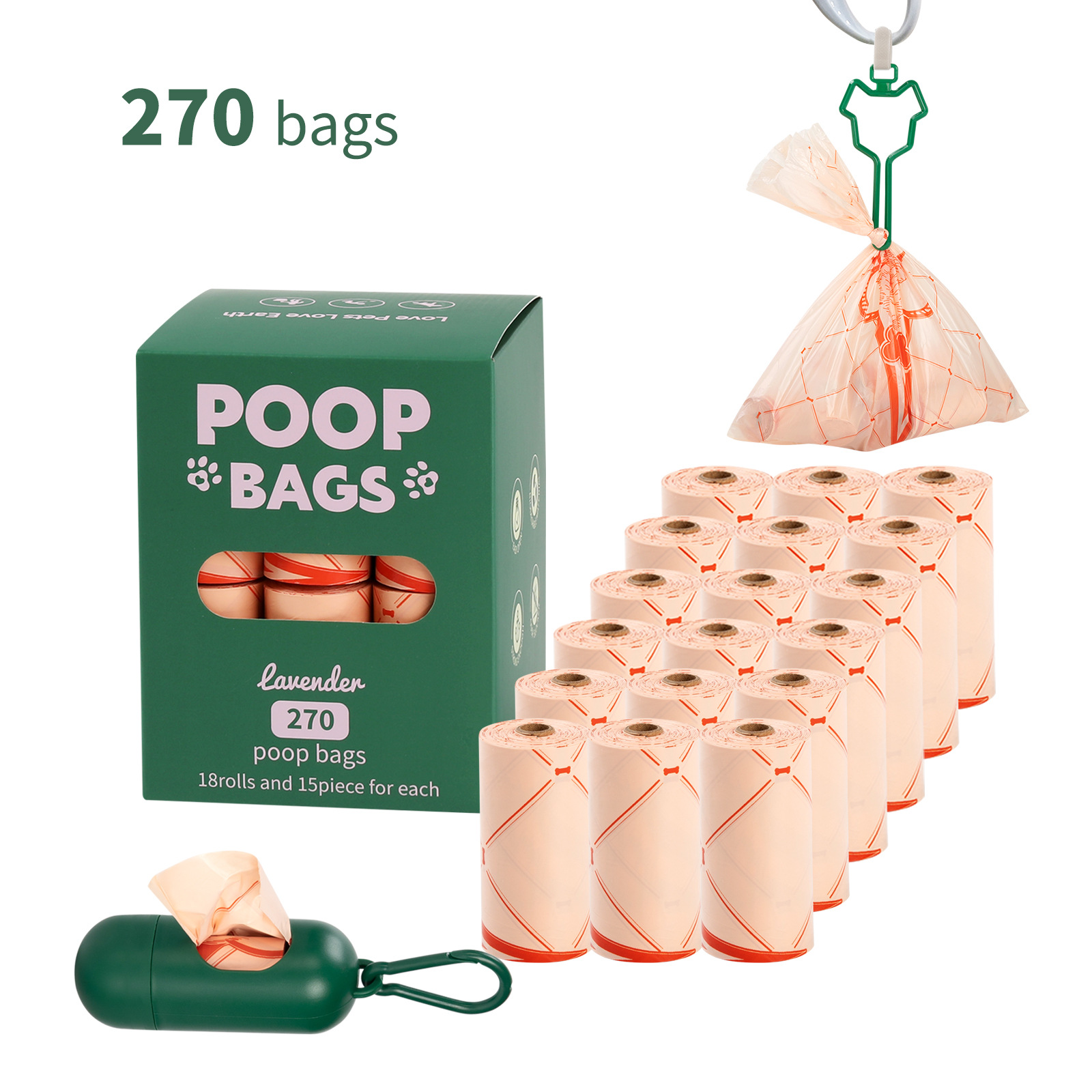 Nueva bolsa de mierda degradable ecológica para perros, bolsa de heces portátil, dispensador de clip de manos libres, bolsa de basura para mascotas