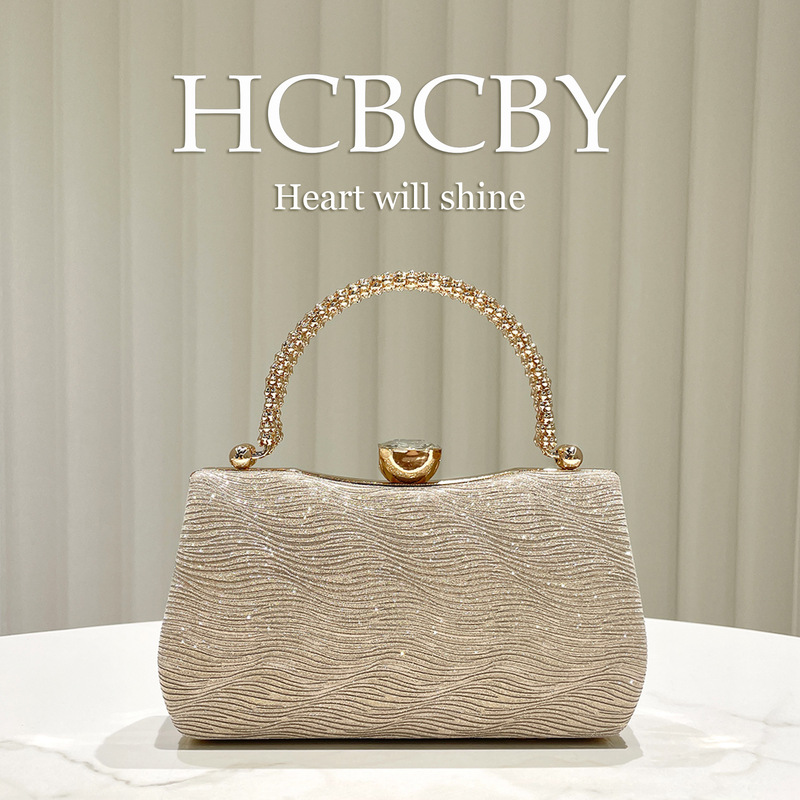 Golden Glitter Water Ripple Diamond-Embellished Evening Bag, Women's Fashionable and Elegant Handbag Evening Bag Golden Glitter Water Ripple Diamond-Embellished Evening Bag, Women's Fashionable and Elegant Handbag Evening Bag