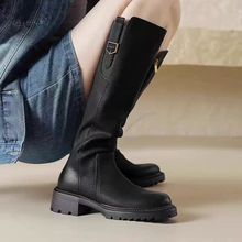 巨好看~不过膝长筒靴女秋冬加绒骑士靴显瘦长靴粗跟高骑士靴