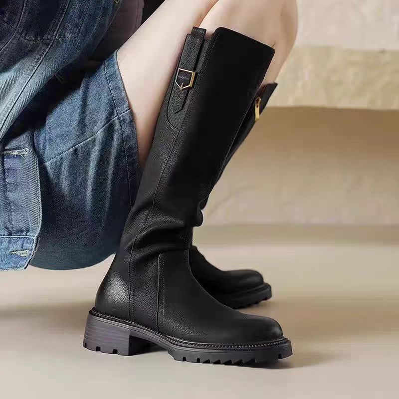 巨好看~不过膝长筒靴女秋冬加绒骑士靴显瘦长靴粗跟高骑士靴