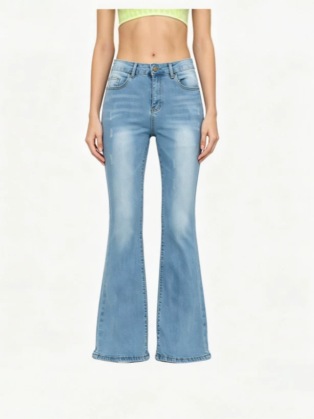 Jeans Acampanados de Tiro Alto para Mujer Mezclilla de Algodón Cintura Alta Elasticidad