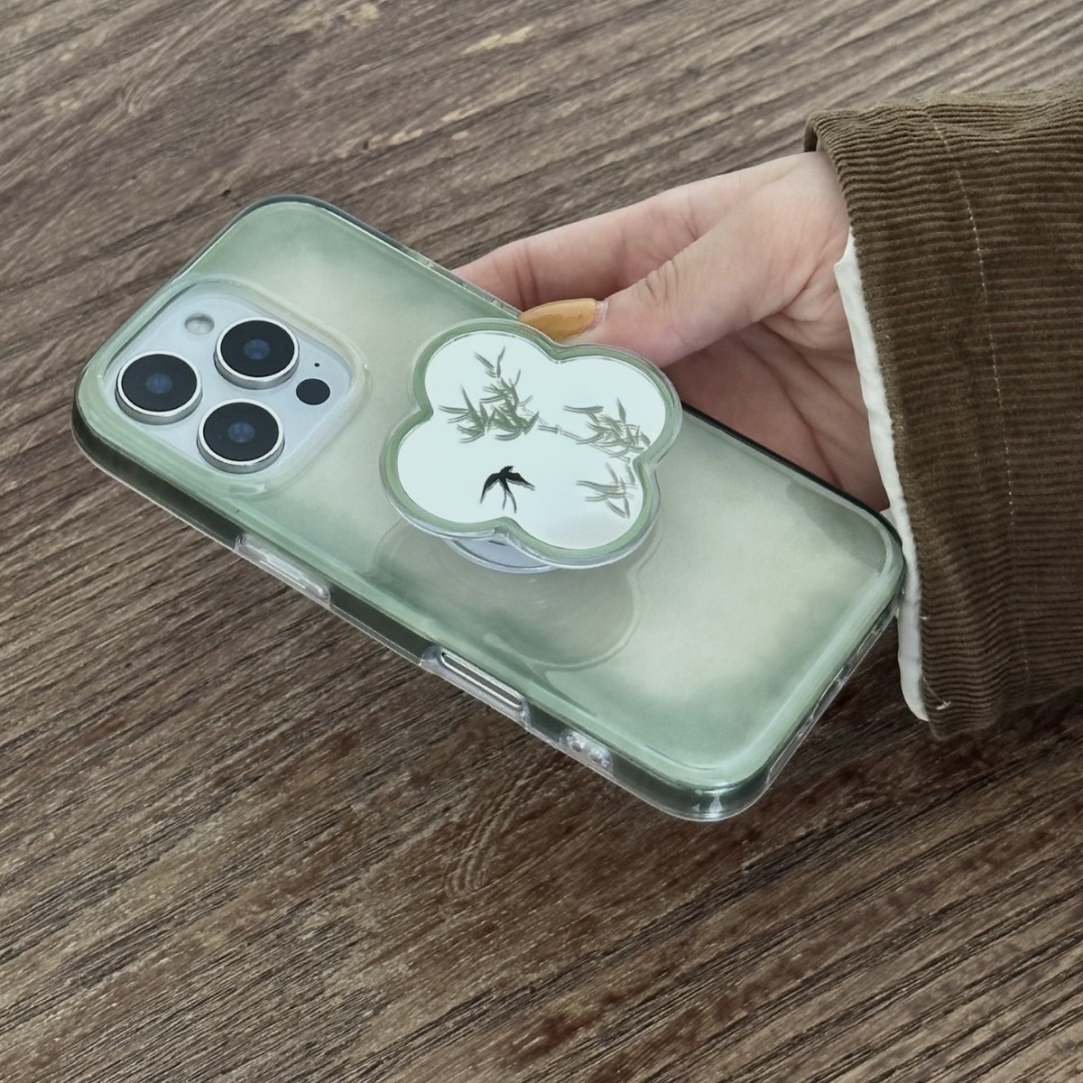 Retro verde mancha bambú para Apple 15ProMax funda para teléfono móvil 14/13 Soporte de espejo 16Pro pareja 16