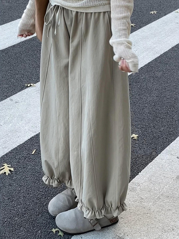 秋季流行风 卡其色工装花苞裤子女款小个子新款休闲灯笼裤|undefined