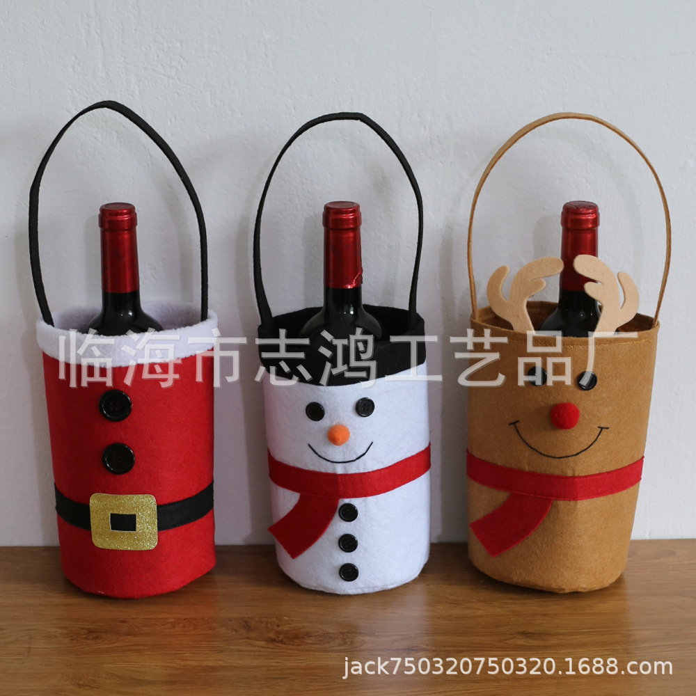 跨境圣诞酒瓶套皮带扣雪人麋鹿酒瓶袋礼物袋手提袋 2026年新款