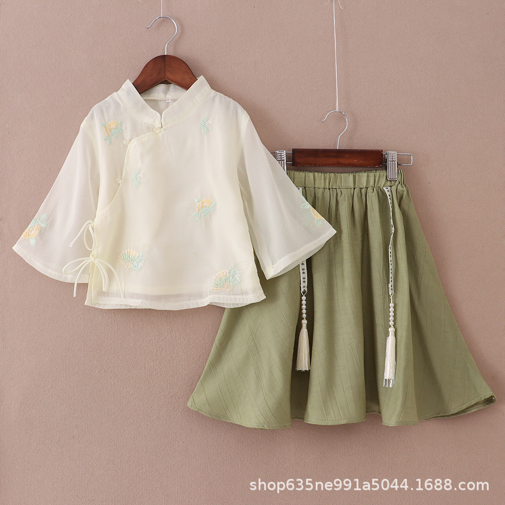 Girls' New Chinese Style National Style suit Summer 2025 New Children's Western Style Fashionable Summer Clothes Girls' Hanfu Big Children's Clothes