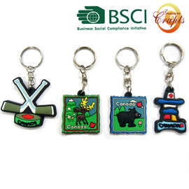 BSCI工厂定做加拿大logoPVC软胶钥匙扣 立体橡胶钥匙扣挂件订制
